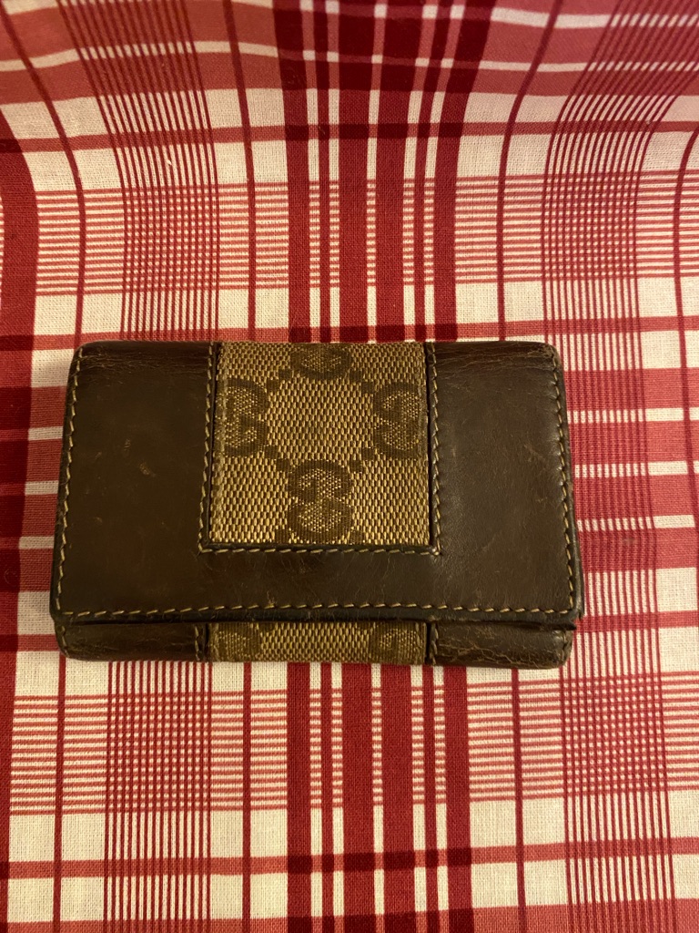 Gucci Brown Leather Key HolderCard Holder With Silver Hardware